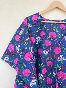 Kaftan floral fait main en coton indien, long caftan bohème pour femmes, pour la plage, couvre-vêtement, robe de maternité, vêtements de nuit décontractés, robe naturelle - Product Image 4