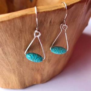 Nouveauté Boucles d'oreilles en pierre Larimar, sertie de laiton vintage, unisexe, certifiées IGI, bouddhistes Surgyan Saini, pour mariage - Product Image 4