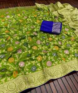 Saree en rayonne de mariage indien avec séquence de dentelle florale complexe et chemisier pour vêtements de fête pour adultes - Product Image 2