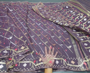 Exclusivo Deshi Dhakai Jamdani Sharee Calidad de exportación para mujeres JAMDANI FABRIC Blue RED Golden Sky Blue de Bangladesh. - Product Image 5