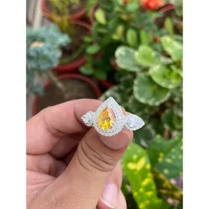 Anillo de Plata 925 con Zafiro Amarillo, Baño de Oro Rosa y Chapado en Oro de 18K, Estilo Incrustado, para Compromiso - Product Image 2