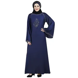 Vestido largo de estilo árabe para mujeres musulmanas, Abaya con bordado personalizado en la parte delantera, Diseño a rayas islámicas simples y lisas