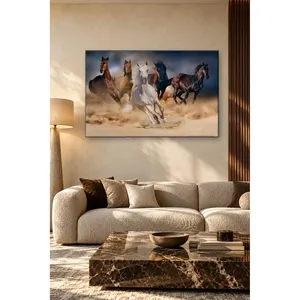 Impression sur toile de sept chevaux de Fida surgissant d'un nuage de poussière - Product Image 1