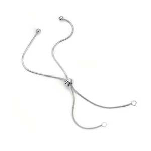 92.5 Sterling Silver Adjustable Snake Chain Slider Clasp Bolo <b>Bracelet</b> Making Base-Oval Pattern Packed in Bag (4-8 Inch) - Product Image 1