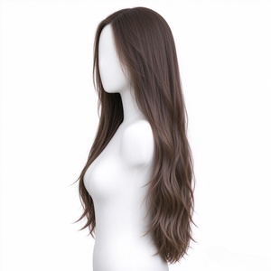 Perruque 100% cheveux humains, longue et ondulée, brun foncé, pour femmes, aspect naturel, avec bonnet ajustable pour un usage quotidien, des fêtes et des mariages - Product Image 2