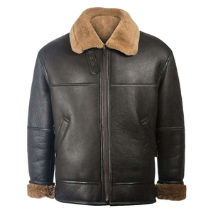 Veste en cuir shearling pour homme, vente directe d'usine, prix raisonnable, nouvelle arrivée, coupe confortable, col montant, garniture en fourrure imperméable - Product Image 1