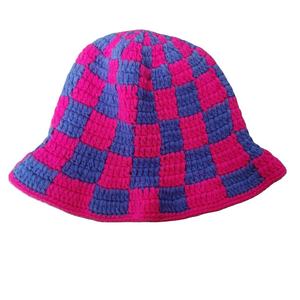 EFANBEANIE Custom Crochet European-American Style Bucket <b>Hat</b> Trendy Checkered Sun <b>Hat</b> Adults Hand Knit Cotton Yarn Daily Party - Product Image 1