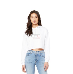 Sweat-shirt à capuche en polaire pour femme, haut court, couleur unie, impression personnalisée, vente en gros - Product Image 1