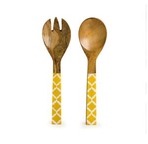 Pack Hand Painted Serving <b>Spoon</b> & Fork <b>Set</b> Natural Acacia Mango <b>Wood</b> Kitchen Tools <b>Set</b> - Product Image 1