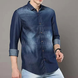 Men Stylish <b>Jeans</b> Shirt Retro Vintage Look Shirt Men Casual <b>Jeans</b> Shirt <b>Soft</b> Cotton Long Sleeve Top - Product Image 3