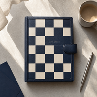 Carnet de notes LABON personnalisé A5 en cuir PU à carreaux marine avec 6 anneaux et fermeture magnétique, pages intérieures pour marque