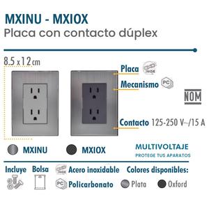 Tomacorriente Doble, MXINU-002, 2 Piezas, Contacto Dúplex, 125-250 VCA, 15 A, 50/60 Hz, Plateado, Acero Inoxidable/PC. - Product Image 2