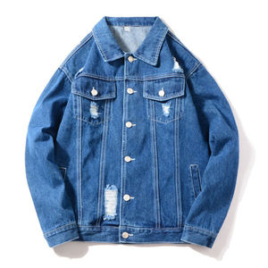 Chaqueta vaquera larga de invierno personalizada al por mayor 2025 para hombre, chaqueta vaquera con estampado azul claro, chaqueta vaquera rasgada para hombre a bajo precio - Product Image 5