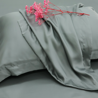 Parure de draps de lit 4 pièces Cloudland 100% soie biologique, motif imprimé, couleur anthracite, drap-housse, taies d'oreiller et coussin en soie