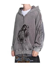 Custom Vintage <b>Men</b> Cotton Distressed Acid-Washed <b>Jacket</b> Hooded Zipper Bomber Metal Zipper & Pockets <b>jacket</b> for <b>men</b> - Product Image 2