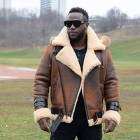 Blouson d'aviateur grande taille marron en cuir de mouton véritable OEM 100% pour hommes Blouson d'hiver chaud en fourrure de mouton pour hommes