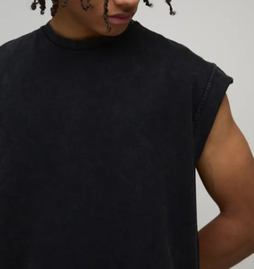 Chemise sans manches surdimensionnée délavée à l'acide, respirante, en polyester doux, avec logo personnalisé, effet délavé à la pierre - Product Image 3