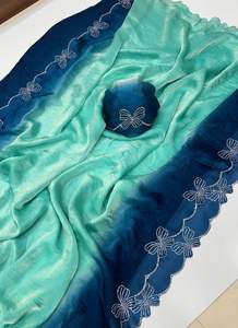 Diseñador Fendy Satin Dual Shaded Saree con Jarkan Diamond Butterfly Work y blusa para correr a juego Venta al por mayor Sari para mujer - Product Image 5