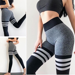 Leggings de yoga pour femmes à taille haute rayés Logo sur la jambe droite Taille élastique Fermeture 220g Spandex/Nylon Longueur cheville Évacuation de l'humidité - Product Image 1