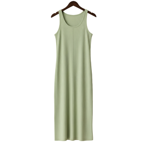 Camiseta de Tirantes de Punto Acanalado, Manga Corta, Larga hasta el Suelo, Ecológica, Transpirable, Suave y Elástica para Mujer, Estilo Tank, Venta al Por Mayor OEM ODM - Product Image 1