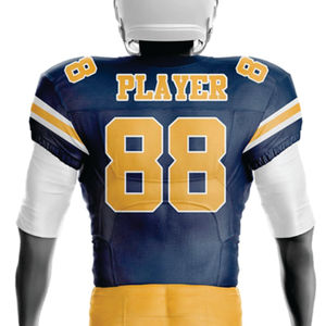 100% poliéster personalizado sublimado uniforme de fútbol americano para hombres transpirable azul marino amarillo aparejos sarga equipo Jersey corto - Product Image 3