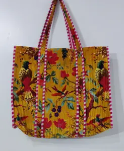 Handmade Boho sinh thái thân thiện bền vững mạnh mẽ hàng tạp hóa mua sắm túi bông nhung tay in đảo ngược hoa Tote Túi