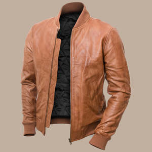 Vestes en cuir respirantes pour hommes 100% Style fermeture éclair confortable avec col montant Tenue décontractée pour l'hiver - Product Image 1