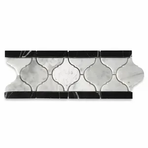 C892B1XP Carrara, azulejo de borde de mármol blanco, moderno pulido, arabesco, barroco, para Villa Listellos, losa de calcita, técnicas naturales - Product Image 1