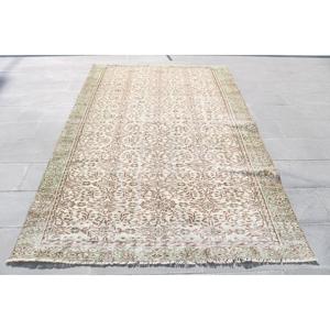 พรมขนาด 5.6x9.2 ฟุต, พรมตุรกีโบราณ, พรมขนสัตว์โมร็อกโกสีเขียวน้ำตาล - Product Image 1