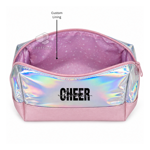 Custom Holographic PU Cheerleader <b>Make</b>-<b>Up</b> Bag Portable Personalized Cosmetic Pouch Travel & Toiletry Organizer For Cheer Girls - Product Image 2