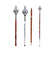 Drum Major Customized Ceremonial Mace with Stainless Steel Malacca Cane 54''/62'' Gold Plated Head Embossed Design Carrying Bag