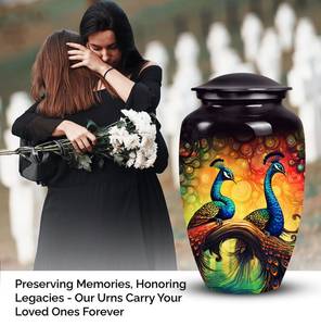 Colorful Peacock Feather Urn Beauty Memorial <b>for</b> Human <b>Ashes</b> Nature Inspired Wildlife Urn Spiritual Tribute Peacock Funeral Urn - Product Image 5