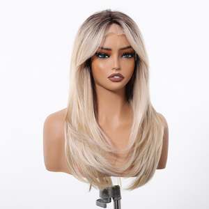 Mackenzie-DWY High Quality Premium Synthetic Lace Front <b>Wig</b> Long Straight Layered Pre-Plucked Glueless <b>Wig</b> Blonde Transparent - Product Image 5