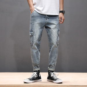 กางเกงยีนส์ขาตรงทรงสลิมฟิตมีซิปสีทึบมีกระเป๋ามีซิป - Product Image 2