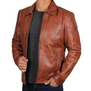 Nueva chaqueta de cuero genuino para hombre, delgada, informal, a prueba de viento, acolchada, con cuello levantado, logotipo frontal, transpirable, precio barato - Product Image 3