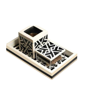 Ensemble cadeau de brûleur d'encens électrique au design arabe pour le ramadan à l'intérieur Brûleur Bakhoor en incrustation d'os et bois parfumé - Product Image 1