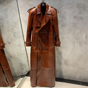 Cowboy Brown Long Coat Leather Trench Coats Men Full Length Winter Coat Double Fleece Jacket - Product Image 1