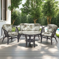 Ensemble Bali canapé avec coussin rouge Design élégant pour meubles de salon pour villa ou hôtel rotin fait main de vente à chaud