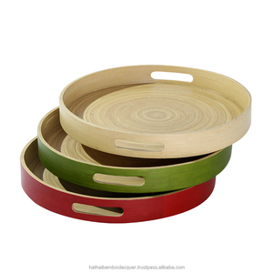 Bandeja redonda de madera lacada en madreperla de tamaños personalizados de calidad superior para decoración del hogar y almacenamiento de alimentos al por mayor - Product Image 4