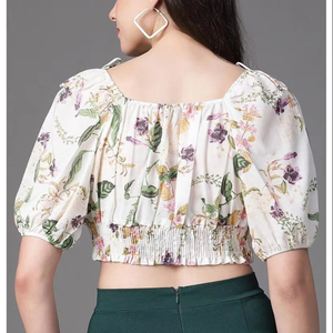 Haut à la demande nouveau haut en crêpe à la mode avec boutons pour la collection de vêtements de fête pour filles imprimé numérique d'Inde - Product Image 3