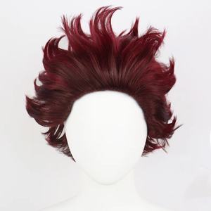 Perruque de <span class=keywords><strong>cosplay</strong></span> <span class=keywords><strong>Tanjiro</strong></span> Kamado marron foncé, fibres haute température, cheveux courts, petit bonnet, dentelle transparente - Product Image 5