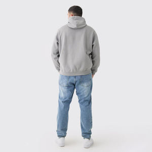 เสื้อฮู้ดโพลีเอสเตอร์สำหรับผู้ชายชุดออกกำลังกายมีซิปแบบสวมหัวมีกระเป๋าสีล้วน - Product Image 2