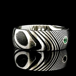 Anillo de boda de acero moderno y elegante hoja de acero de Damasco con hermosa incrustación de piedra hecha a mano para su regalo de compromiso - Product Image 5