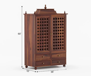 Templo de Pooja de Madera de Mango Sólida, Estilo Rústico y Moderno, Altar de Oración Hecho a Mano, Decoración Tradicional India para Sala de Estar KA866 - Product Image 6