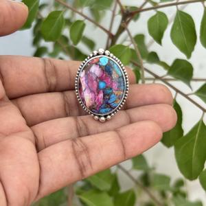 แหวนเทอร์ควอยซ์ธรรมชาติสไตล์โบฮีเมียนขายส่ง ชุบเงินแท้ 925 เครื่องประดับเทอร์ควอยซ์ทรงหอยนางรมสุดเก๋สำหรับงานแต่งงานของผู้หญิง - Product Image 3