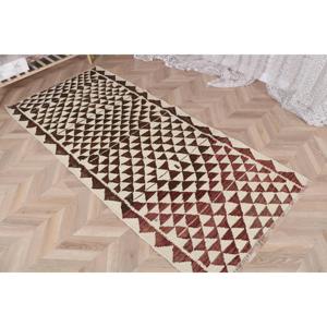 3.1x7.3 ft Vintage Rug, Kilim Rug, <b>Brown</b> Check Rug <b>Wool</b> - Product Image 3