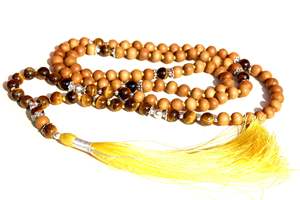 Collar Largo de Moda con Cuentas de Piedras Preciosas Naturales, Piedra Lunar, Madera de Sándalo India, Borla, 108 Cuentas Mala, Certificado - Product Image 3