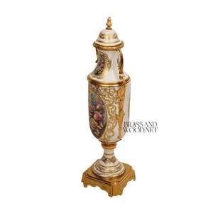 Hand Painted Porcelain Decorative <b>Vase</b> with <b>Gold</b> Plated Details Luxury Tall Classic Art Piece for Elegant Home Decor - Product Image 5