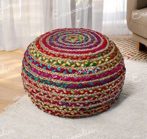 Reposapiés redondo de macramé de algodón de calidad Superior para interiores diseñado para sala de estar reposapiés consola con incrustaciones de hueso - Product Image 3