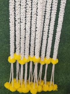 Artificial Mogra Flower Fluffy Creepers Garlands With Marigold Pearl Bunch South Indian Wedding Celebration Garlands - Product Image 3